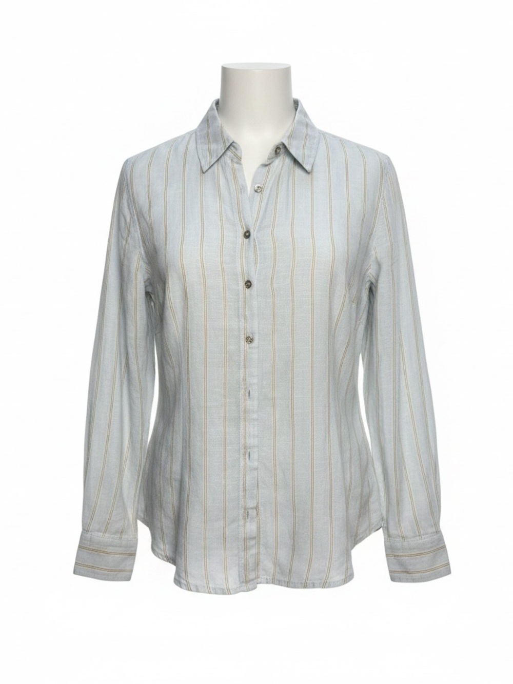 Isaac Mizrahi Light Blue and Cream Striped Button-Down Linen Shirt